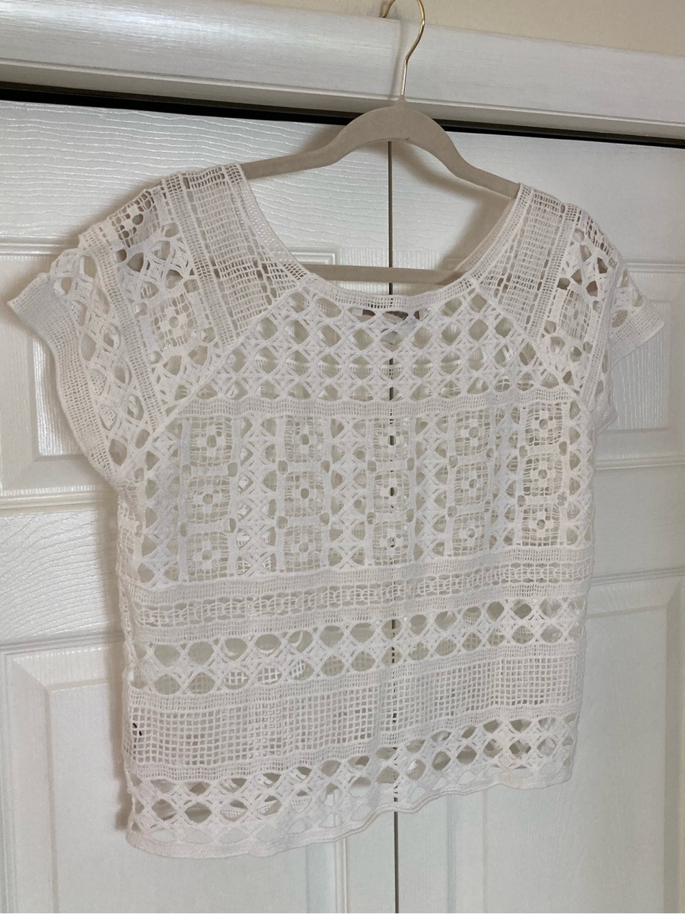 White Crocheted Short Sleeve Top